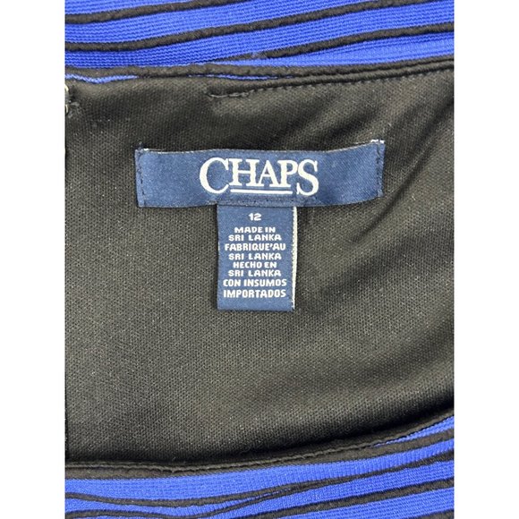 Size 12 CHAPS BLUE/BLACK STRIPED KNIT COLORBLOCK SHEATH DRESS Classy Fall Winter - Picture 6 of 7